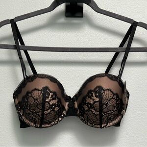 NWT Wacoal captivation bra #858184 Push up Demi underwire 32D black nude